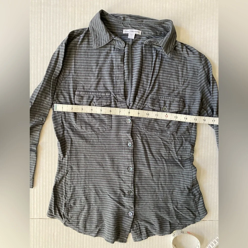 Standard James Perse blue and grey striped knit side panel shirt size 1 - Picture 8 of 14